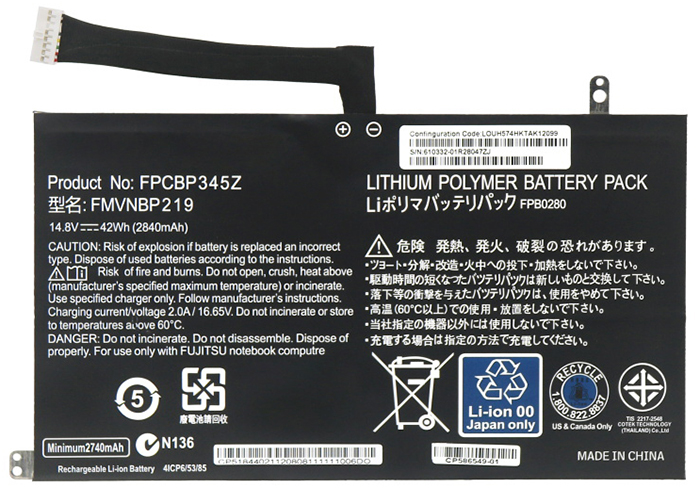 Remplacement Batterie PC PortablePour FUJITSU fpcbp345z